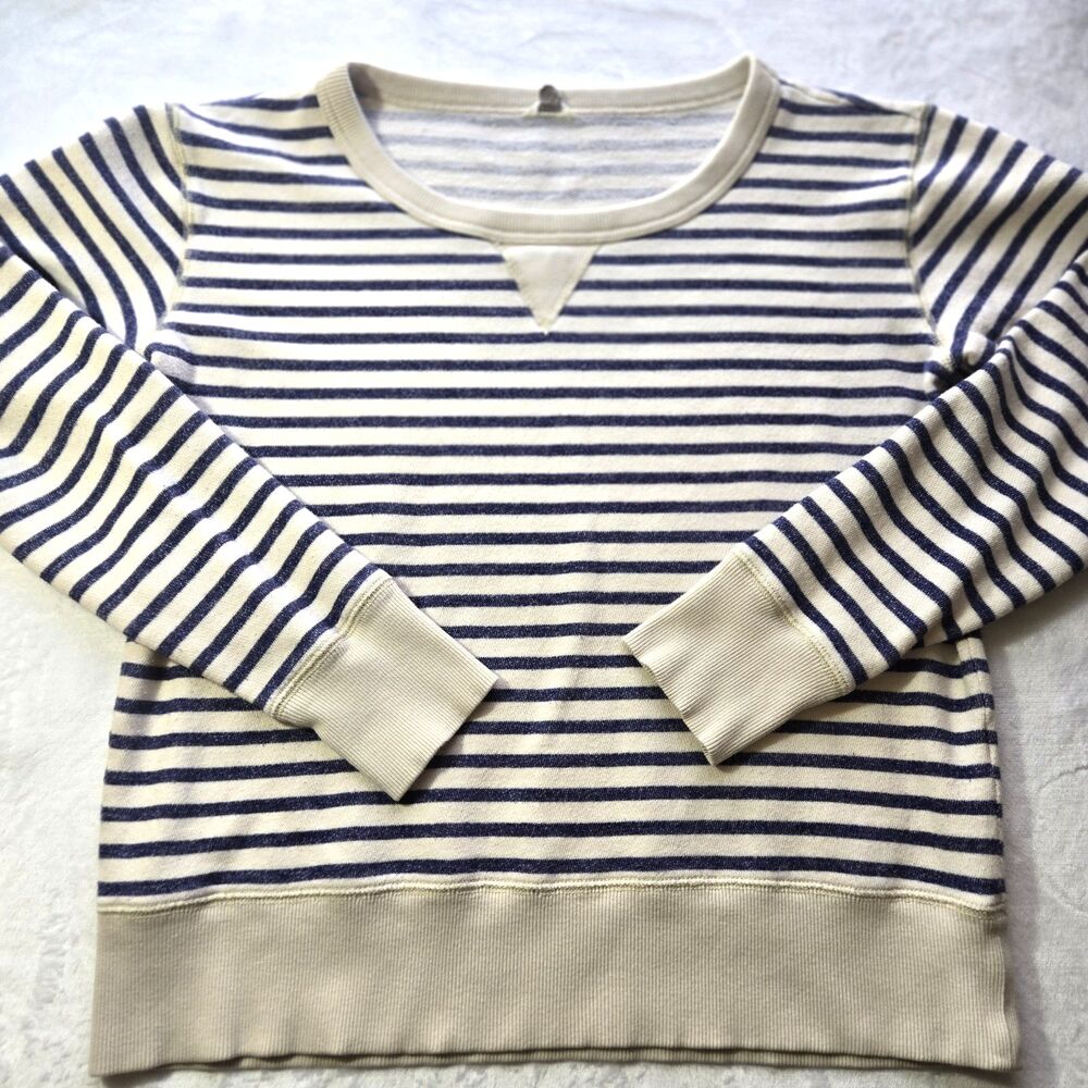 Fossil Long Sleeve Sweatshirt SZ M Round Neck Lightweight Jersey Ivory/Blue
